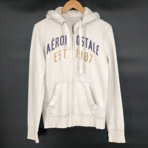 Aeropostale Men's Logo Spell Out Zip-Up Hoodie Sweatshirt S White Y2k Preppy